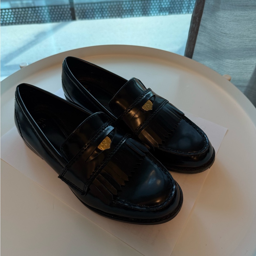 Zara Black Fringe Loafers